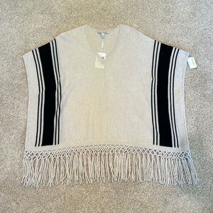 Autumn Cashmere gray and black stripe fringe poncho shawl